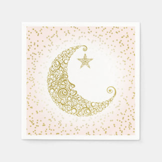 Funkelnder Kleiner Stern Goldener Mond Rosa Servie Serviette