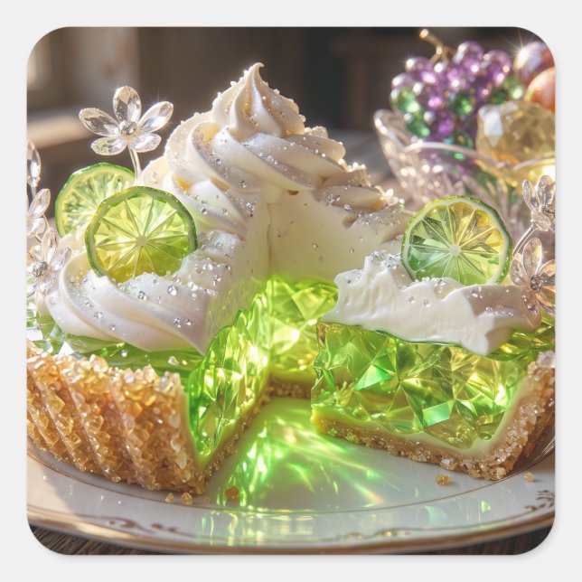 Funkelnder Kristall Key Lime Pie  Quadratischer Aufkleber (Vorderseite)