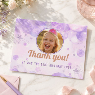 Funkelnder Lila Foto Mädchen Geburtstagsfeier Postkarte
