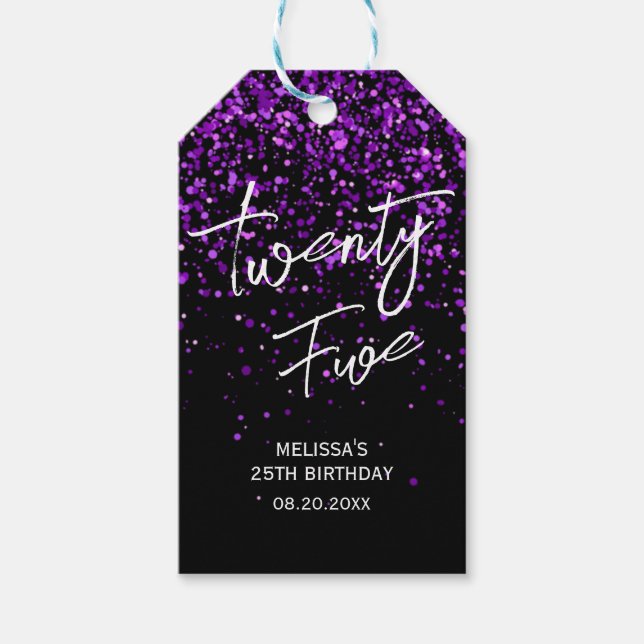 funkelnder Lila Glitzer Schwarz jedes Alters Gebur Geschenkanhänger (Vorderseite)