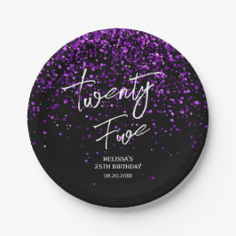 funkelnder Lila Glitzer Schwarz jedes Alters Gebur Pappteller