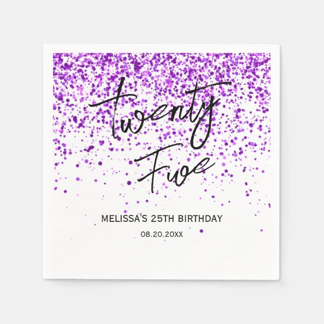 funkelnder Lila Glitzer weiß jedes Lebensalter Serviette (Vorderseite)