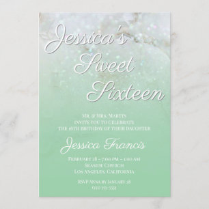 Funkelnder Marmor-Mintgrüner Ombre Sweet Sixteen Einladung
