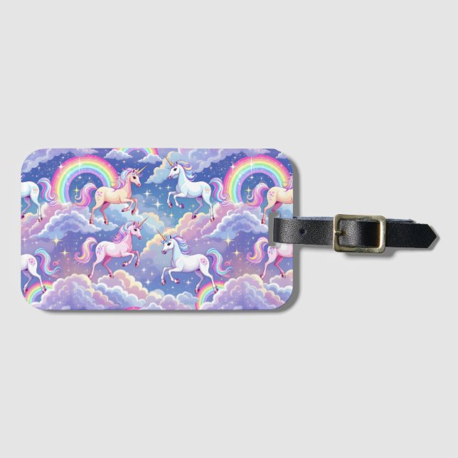 Funkelnder Regenbogen und Einhörner auf Wolken Gepäckanhänger (Vorderseite (Horizontal))