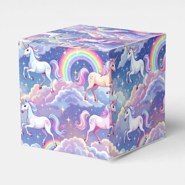 Funkelnder Regenbogen und Einhörner auf Wolken Geschenkschachtel (Vorderseite)