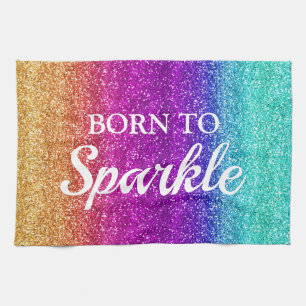 Funkelnder Regenbogen-Verlauf Glitter Born to Spar Geschirrtuch