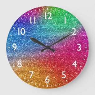 Funkelnder Regenbogen-Verlauf Glitter Große Wanduhr