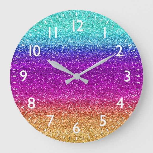 Funkelnder Regenbogenverlauf Glitter Große Wanduhr (Vorderseite)