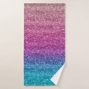 Fünkelnder rosa und blauer Gradient Glitter Badehandtuch