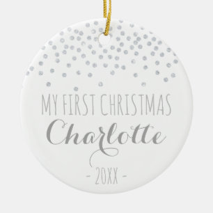 Funkelnder silberner Confetti mein erstes Keramikornament