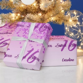 funkelnder Sweet 16 Fallender Pink-Glitzer Geschenkpapier