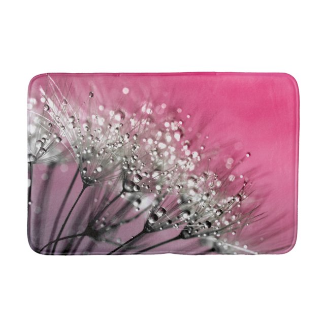 Funkelnder Tau-Löwenzahn-Pink-Hintergrund Badematte (Vorderseite)