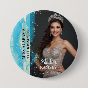 Funkelnder Türkis-Pageant-Foto-Button Button