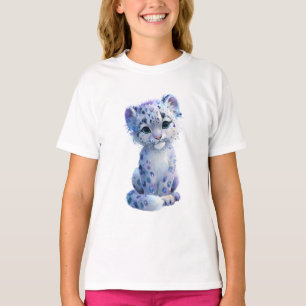 Funkelndes Aquarell-Schneeleopardenjunges Kinder T-Shirt