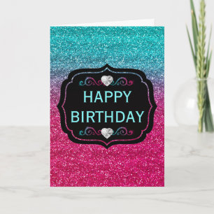 Funkelndes Blau und Rosa Farbverlauf Glitter Gebur Karte