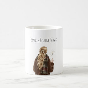Funkelndes blondes Mädchen Weihnachten Neujahr Kaffeetasse