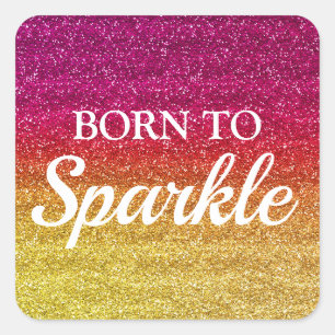 Funkelndes Dunkelrosa und Gelb Glitter Born to Spa Quadratischer Aufkleber