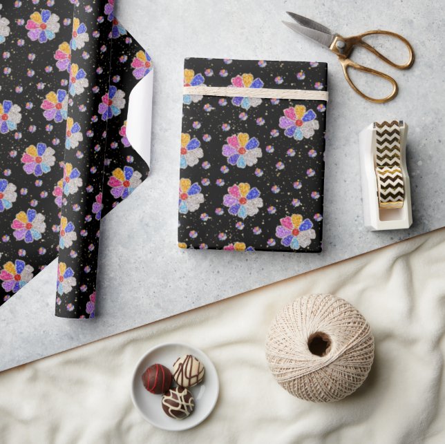 Funkelndes florales Juwelenmuster Geschenkpapier (Kunsthandwerk)