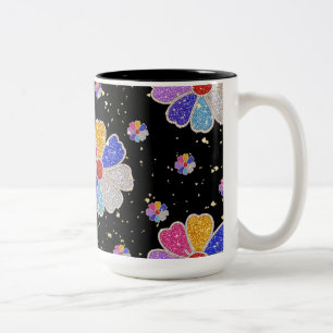 Funkelndes florales Juwelenmuster Zweifarbige Tasse