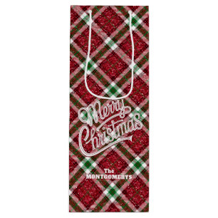 Funkelndes Frohe Weihnachten Karo  Geschenktüte Für Weinflaschen