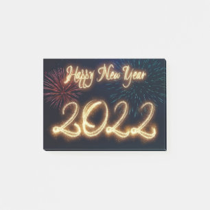 Funkelndes Frohes Neues Jahr 2022 Feuerwerk Post-it Klebezettel