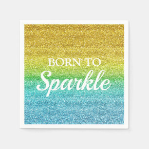 Funkelndes Gelb und Blau Glitter Born to Sparkle Serviette
