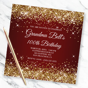 Funkelndes Gold Glitter Dunkelroter Ombre 100. Geb Einladung