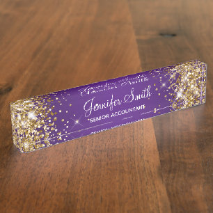 Funkelndes Gold Glitter Königliches Lila Farbverla Namensplakette