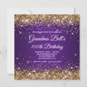 Funkelndes Gold Glitter Königliches Violett 100. G Einladung