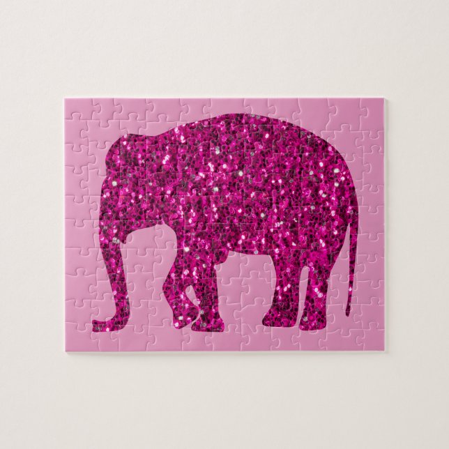Funkelndes heißrosa Elefant mit falschen Glitzerst Puzzle (Horizontal)