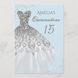 Funkelndes Kleid Blau Silber Quinceanera-Einladung Einladung