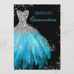 Funkelndes Kleid Blaue Quinceanera-Einladung Einladung