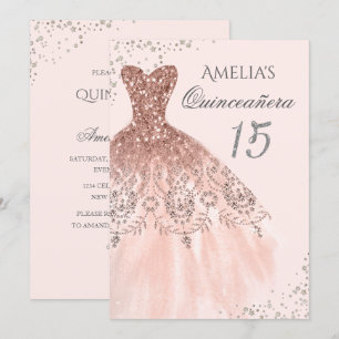 Funkelndes Kleid Rosa Roségoldene Quinceanera-Einl Einladung