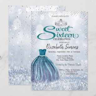 Funkelndes Kleid, Tiara Prinzessin Bokeh Sweet 16 Einladung