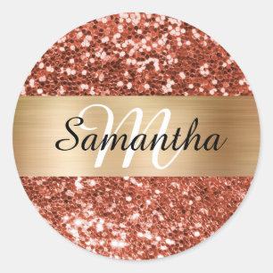 Funkelndes Kupfer-Glitter-Gold-Schimmer-Monogramm Runder Aufkleber