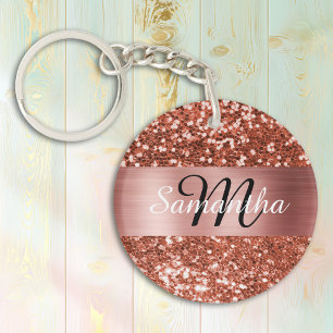 Funkelndes Kupfer Glitter Rose Gold Folien Monogra Schlüsselanhänger