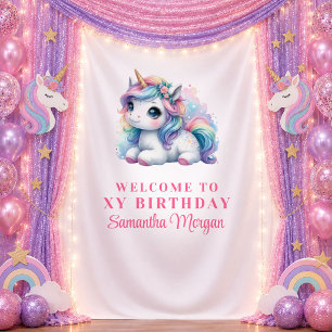 Funkelndes lila Einhorn Mädchen Geburtstags-Tapete Wandteppich