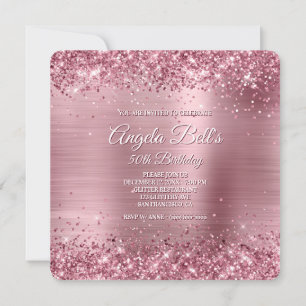 Funkelndes rosa Glitter-Bürstfolie zum 50. Geburts Einladung