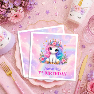 Funkelndes Rosa Lila Einhorn Magischer Tag Geburts Serviette