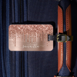 Funkelndes Roségold-Glitter-Tropfen Girly-Signatur Gepäckanhänger