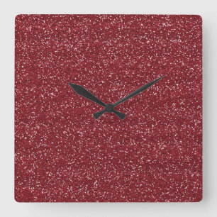 Funkelndes Rot & Silber Glitter Quadratische Wanduhr
