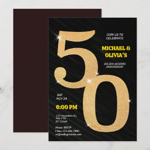 Funkelndes Schwarz & Gold 50. Goldenes Jubiläum Einladung