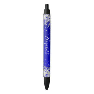 Funkelndes Silber Glitter Blau Satin Kugelschreiber