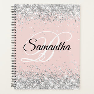 Funkelndes Silber Glitter Blush Fancy Monogramm Planer