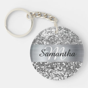 Funkelndes Silber Glitter Folie personalisiertes M Schlüsselanhänger