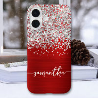 Funkelndes Silber Glitter Rot Glam Name