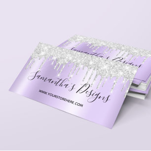 Funkelndes Silber-Glitter-Tropfen auf zartem Laven Visitenkarte