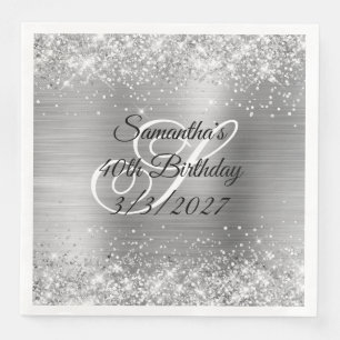 Funkelndes Silber-Glitter und Folie 40. Geburtstag Serviette