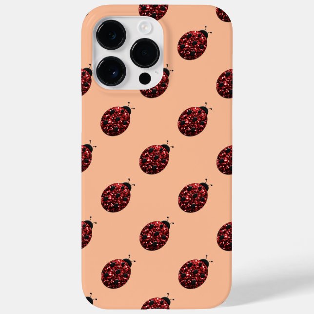 Funkelrote Glitzern Ladybug-Musterpfirsich Case-Mate iPhone Hülle (Rückseite)
