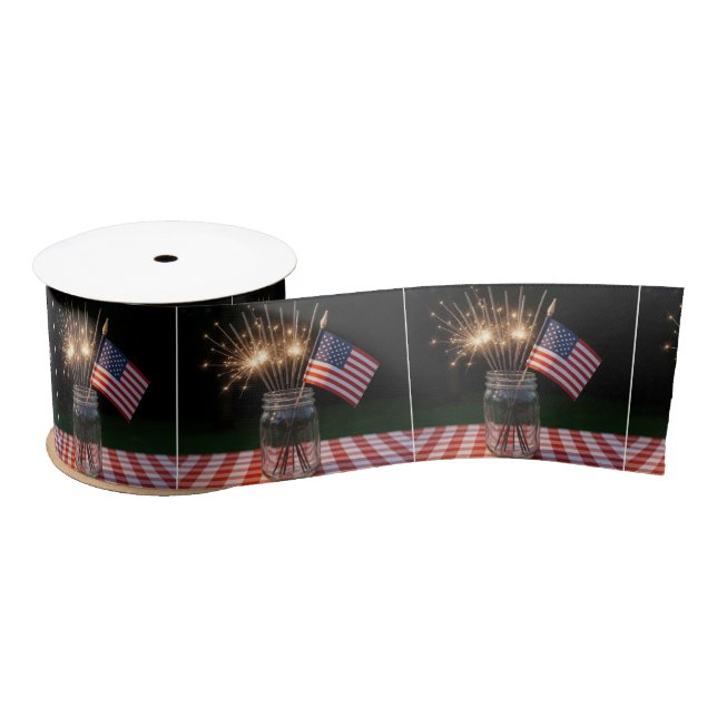 Funkenfeuerwerk mit amerikanischer Flagge Satinband (Spule)